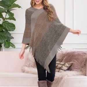 Three Tone Fringe Poncho